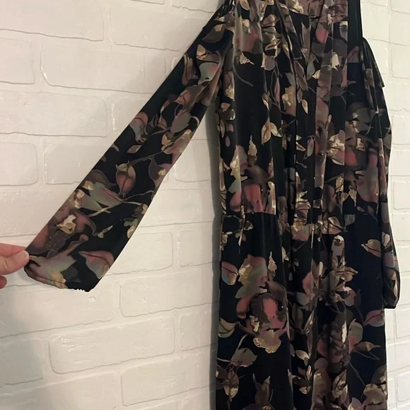 Veronica M Womens Dress Open Shoulder Black Floral Womens Dress Medium - Picture 4 of 6